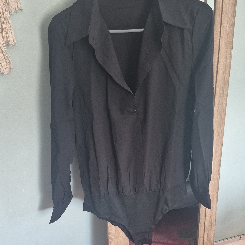 Black Long Sleeve Button Bodysuit